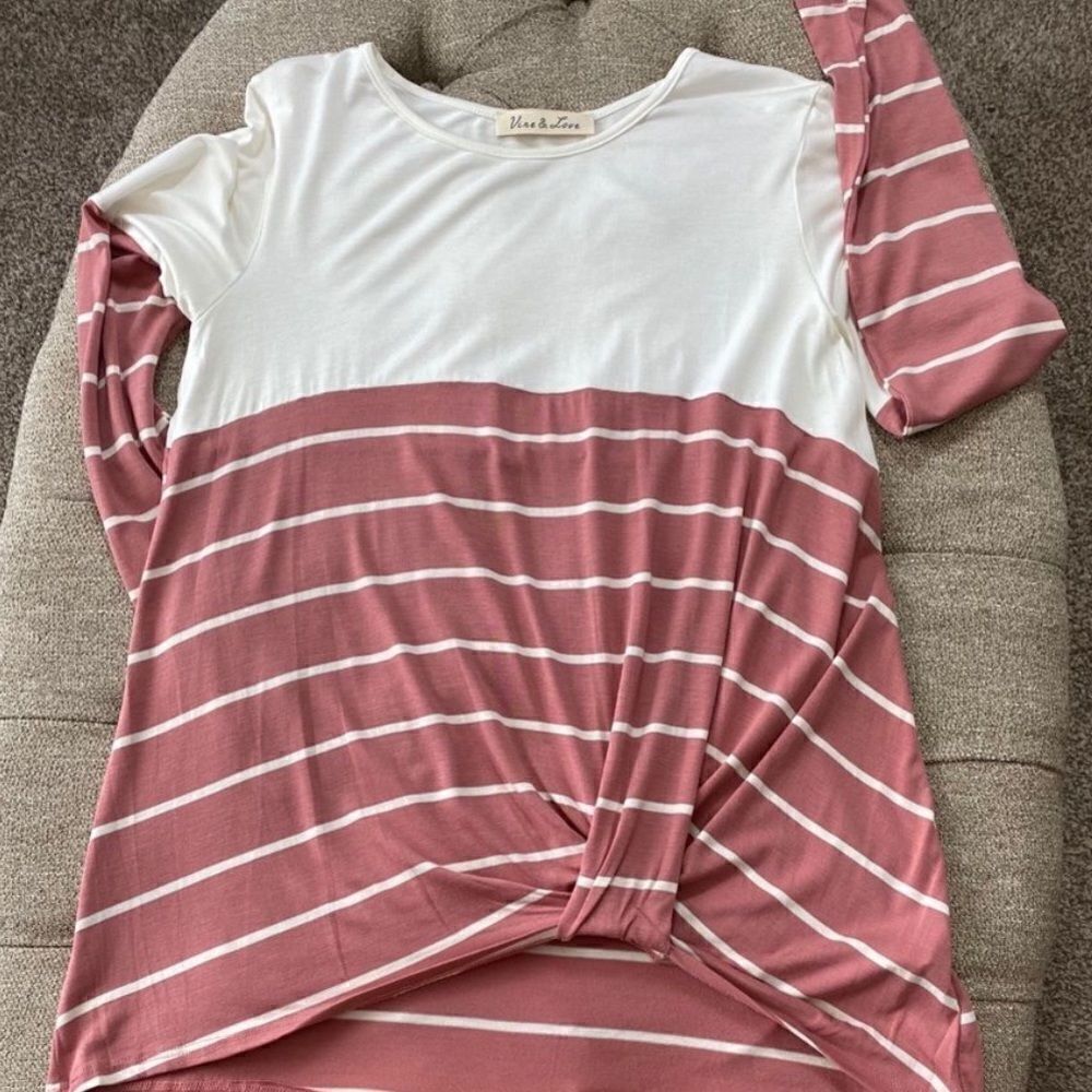 Pink & White Striped Color Block Twist Front Top - Picture 7 of 16
